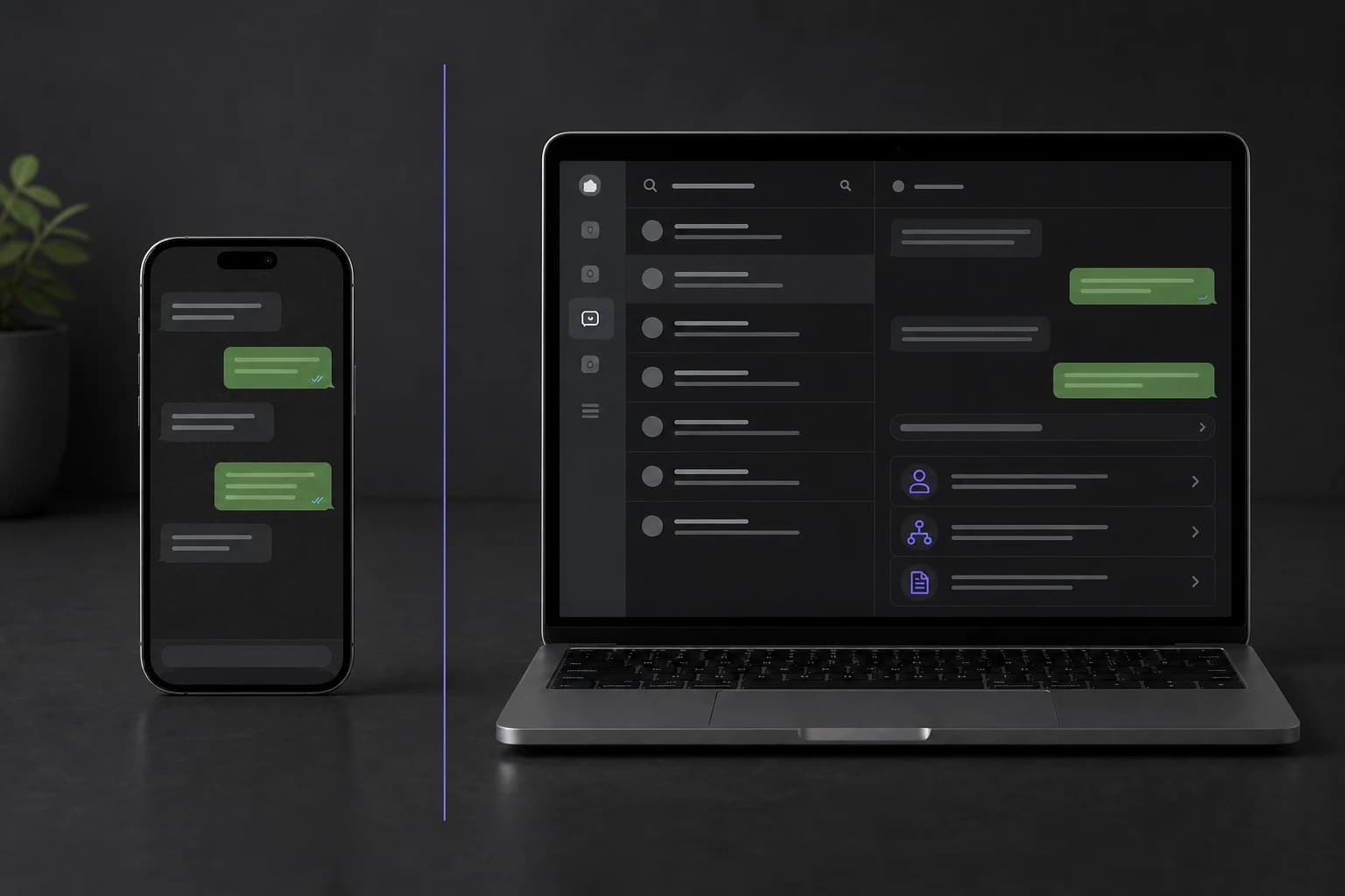 A single phone beside three connected software blocks.