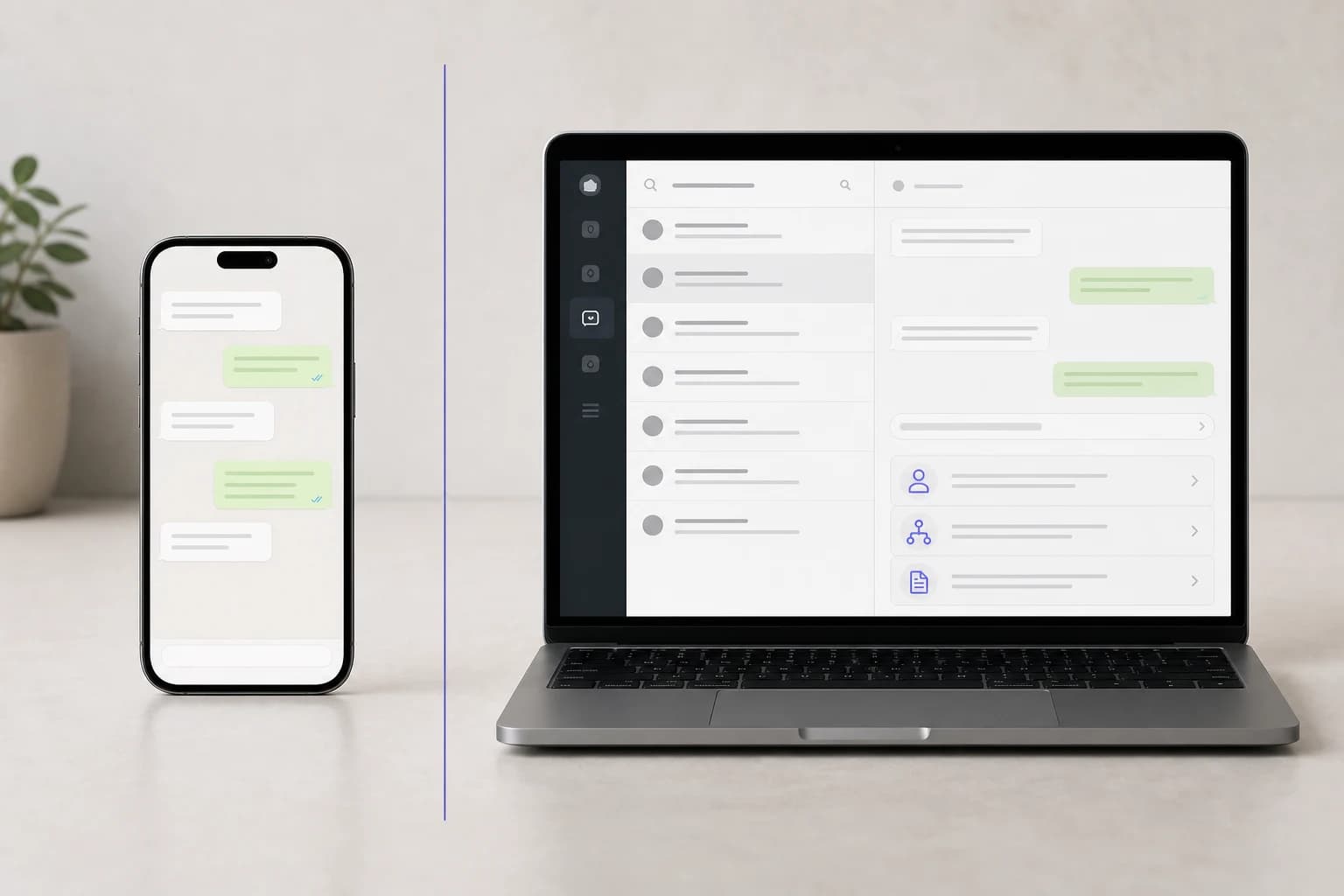 A single phone beside three connected software blocks.