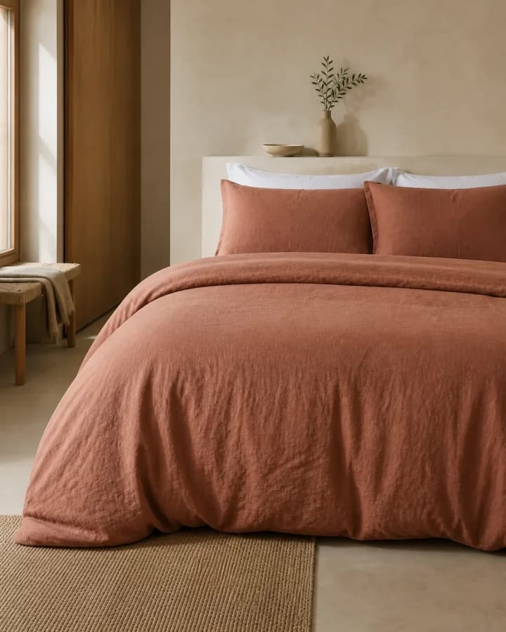 Warm clay linen bedding