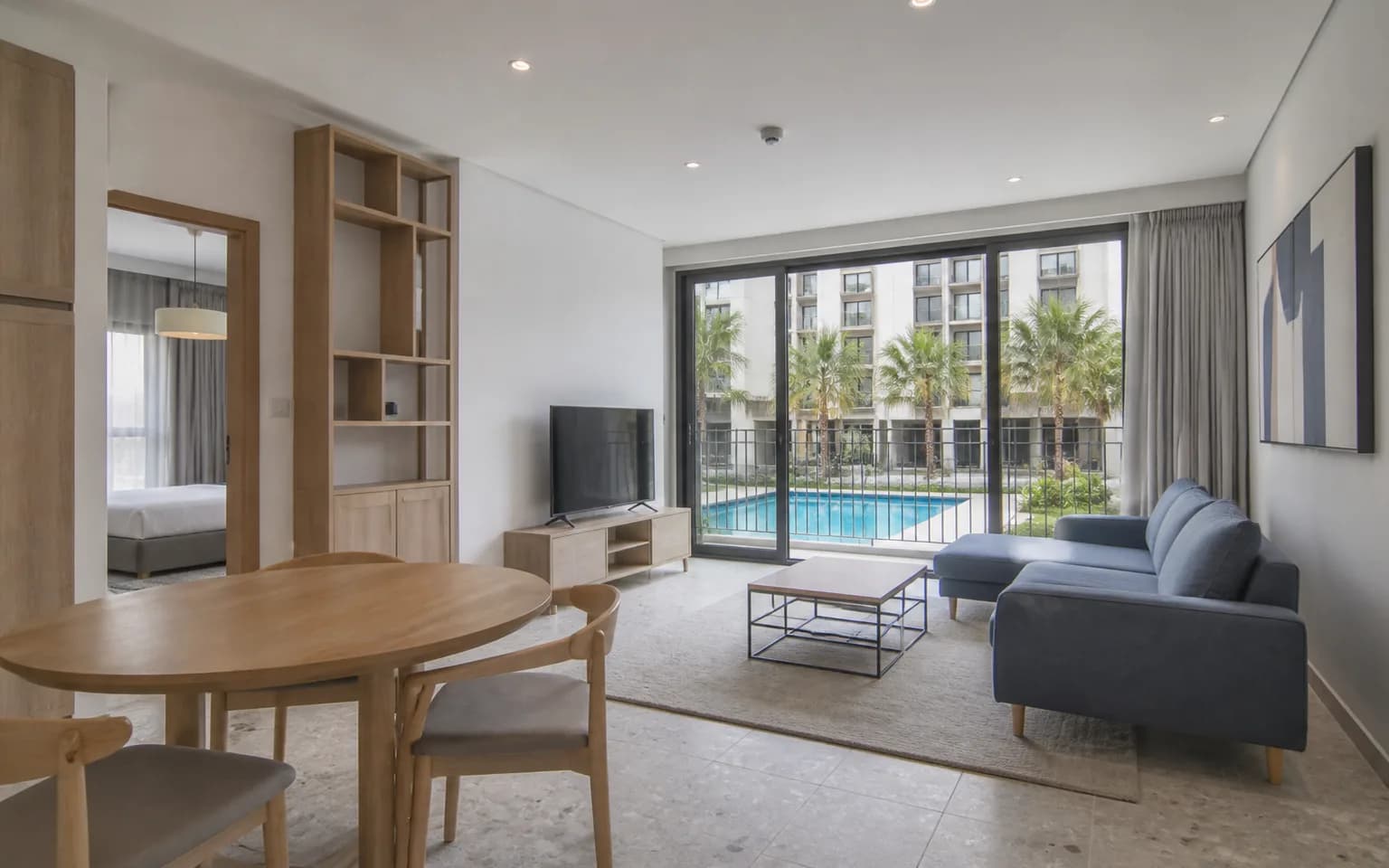 A bright two bedroom apartment living room
